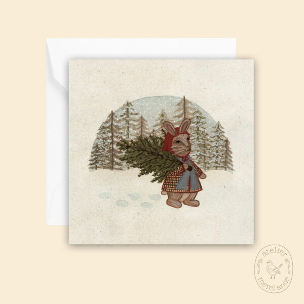 Kerstkaart met envelop 'christmas bunny