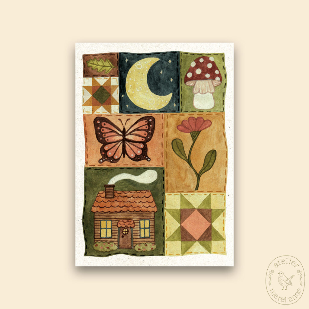Kaart A6 'cottagecore quilt'
