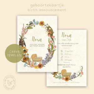 Geboortekaartje | aanpasbaar sjabloon | Canva template