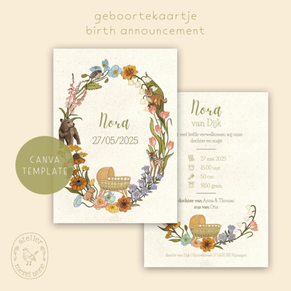 Geboortekaartje | aanpasbaar sjabloon | Canva template