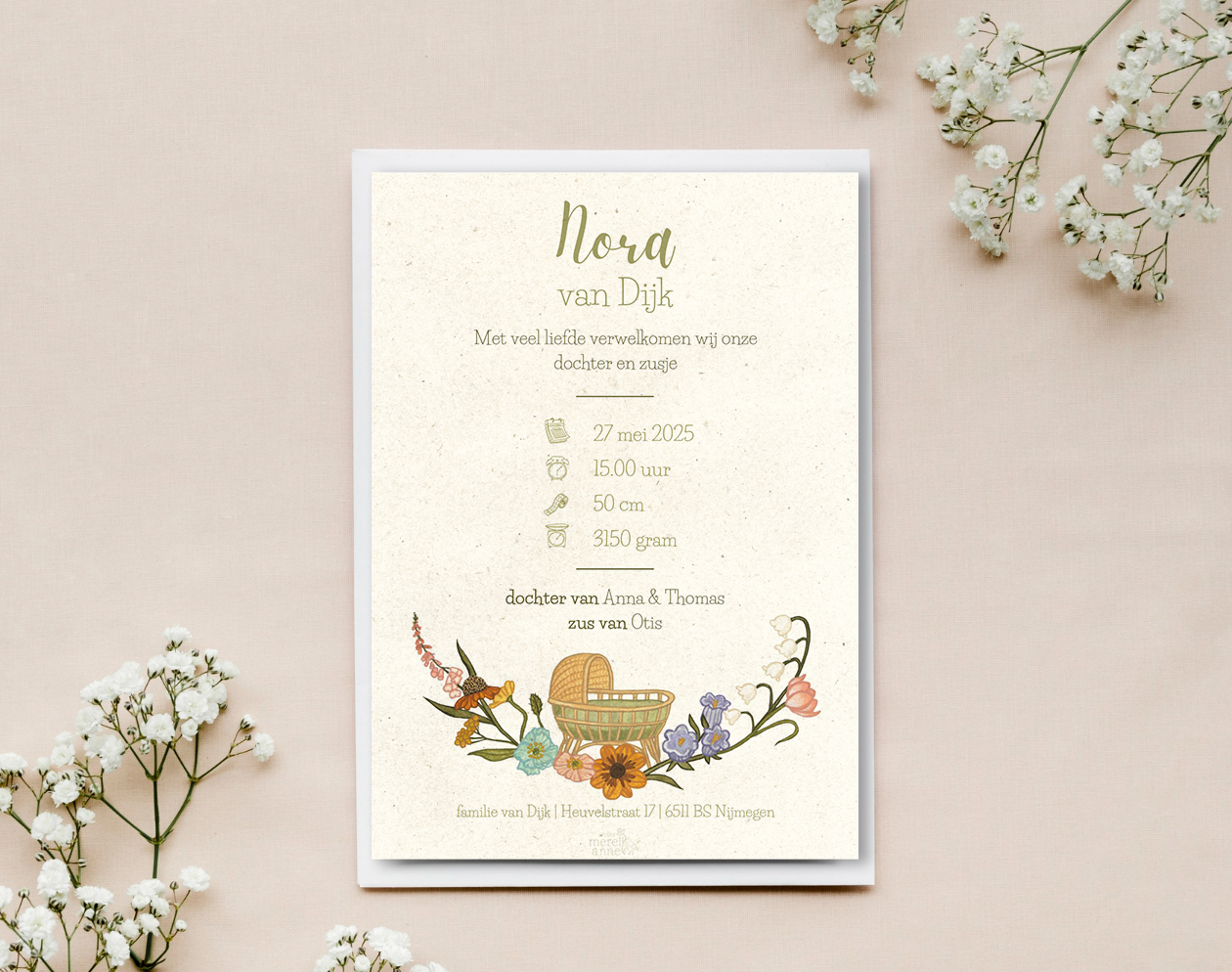 Geboortekaartje | aanpasbaar sjabloon | Canva template - Afbeelding 3