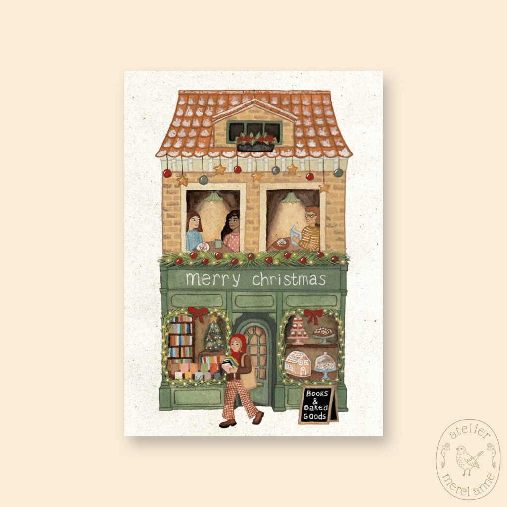 Kerstkaart 'Books & baked goods'