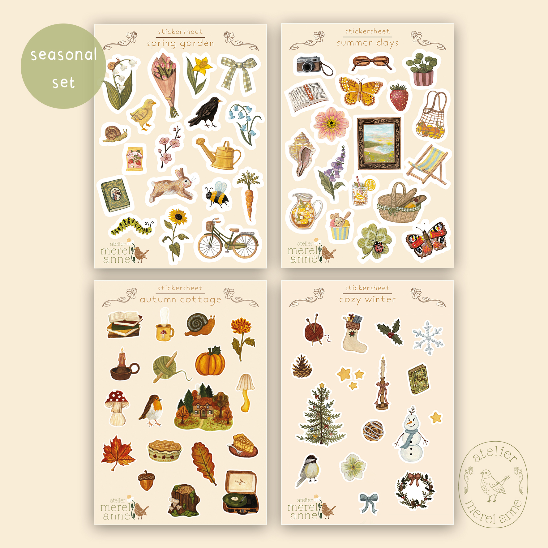 Seasonal stickersheets set 'spring, summer, autumn, winter'